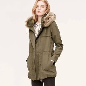 LOFT Faux Fur Trim Hooded Anorak Utility Coat